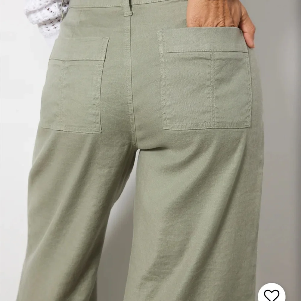 Evereve Joellle Stretch Linen Crop Wide Leg Pants Olive Green - Picture 5 of 13